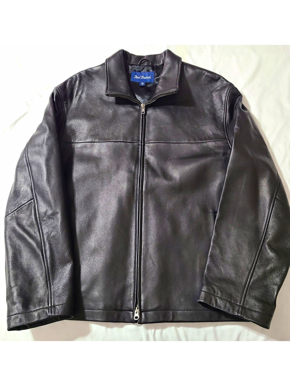 Paul Fredrick Mens L Black Leather Jacket Full Zip Lined Classic Coat